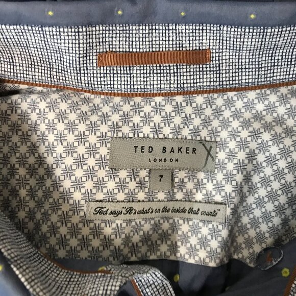 TED BAKER - MEN'S 7 - BLUE SHORT SLEEVE BUTTON UP COLLARED SHIRT - Picture 4 of 5